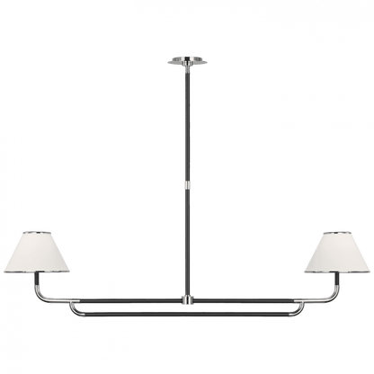 Visual Comfort & Co. Signature Collection Rigby Large Linear Chandelier, 2-Light, LED, Polished Nickel, Ebony, Linen Shade, 54.25"W (MF 5059PN/EB-L D03QL)