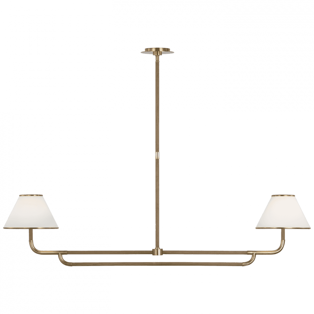 Visual Comfort Signature Rigby Large Linear Chandelier Soft Brass and Natural Oak