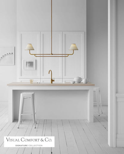 Visual Comfort & Co. Signature Collection Rigby Large Linear Chandelier, 2-Light, LED, Soft Brass, Natural Oak, Linen Shade, 54.25"W (MF 5059SB/NO-L D01RM)