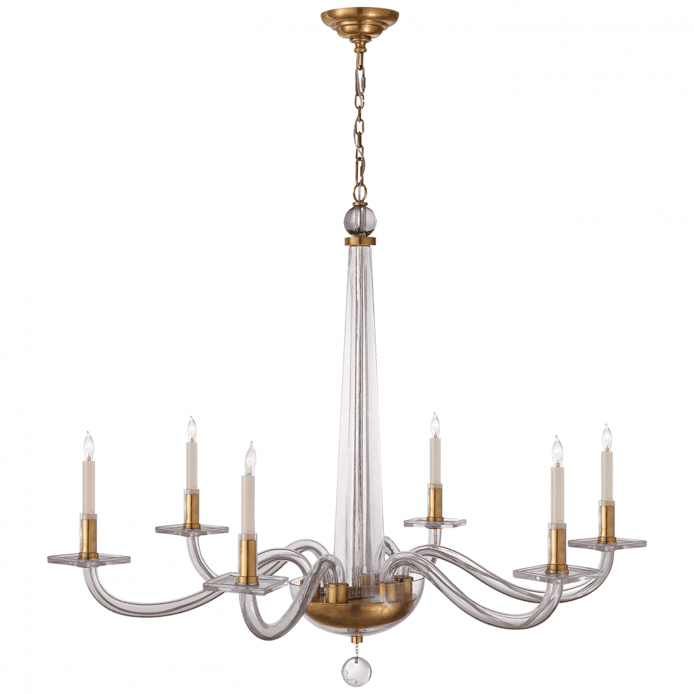 Visual Comfort Signature Robinson Chandelier Antique Brass and Clear Glass