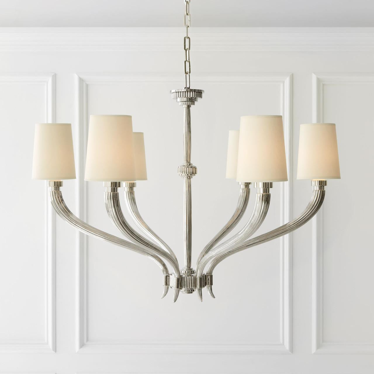 Visual Comfort & Co. Signature Collection Ruhlmann Chandelier, 6-Light, Polished Nickel, 35.25"W (CHC 2462PN-NP 25Q6W)