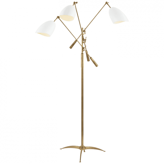 Visual Comfort Signature Sommerard Triple Arm Floor Lamp Hand-Rubbed Antique Brass and White