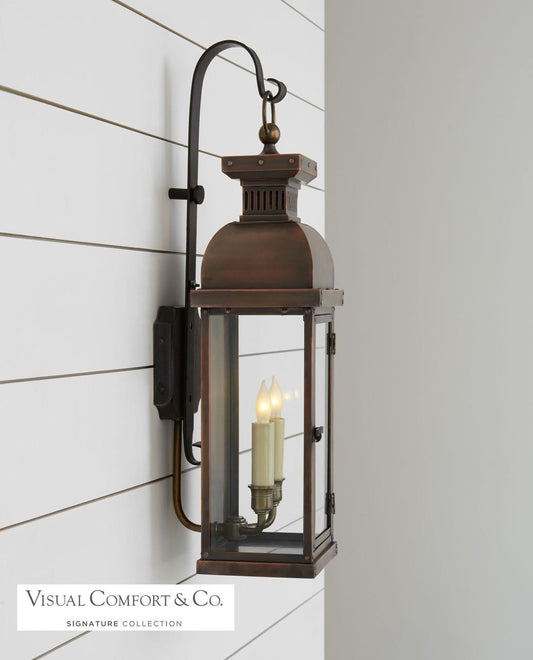 Visual Comfort & Co. Signature Collection Suffork Scroll Arm Outdoor Lantern, 2-Light, Natural Copper, Clear Glass, 22.25"H (CHO 2064NC 2FV72)