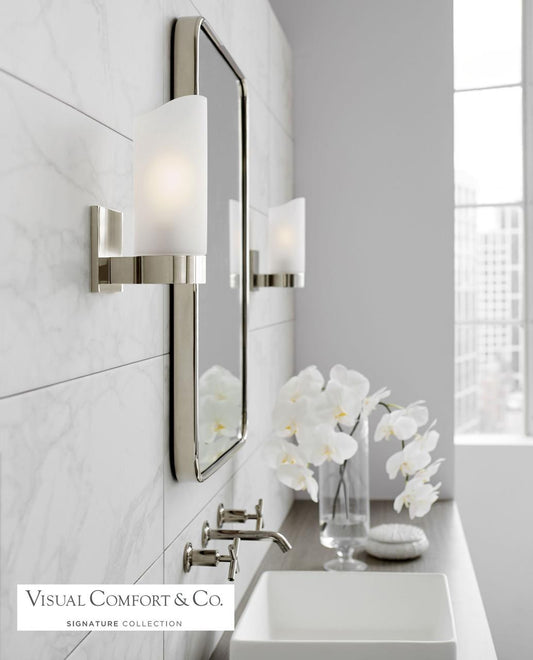 Visual Comfort & Co. Signature Collection Urbane Bathroom Wall Sconce, 1-Light, Polished Nickel, Frosted Glass, 9"H (BBL 2090PN-FG 2MWKA)