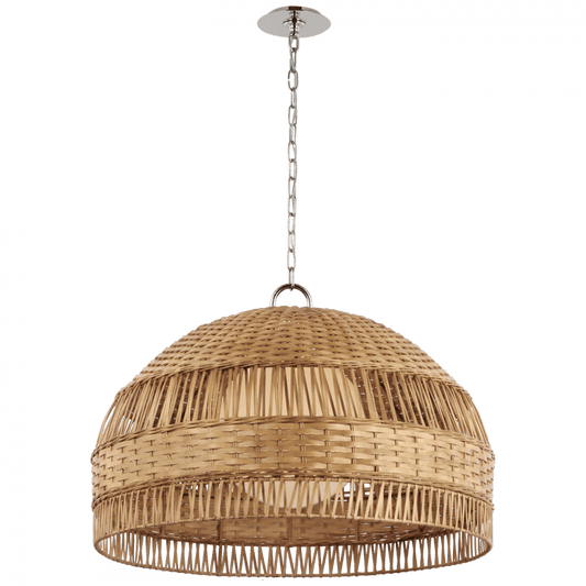 Visual Comfort Signature Whit Extra Large Dome Hanging Shade Polished Nickel and Natural Wicker