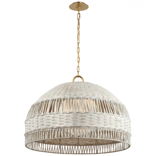 Visual Comfort Signature Whit Extra Large Dome Hanging Shade Soft Brass and White Wicker