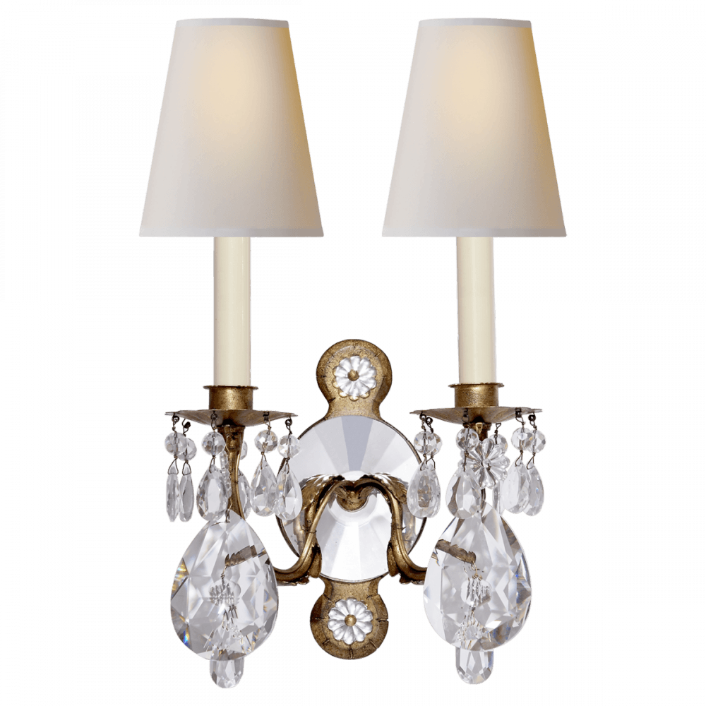 Visual Comfort Signature Yves Crystal Single Arm Wall Sconce Gilded Iron and Crystal