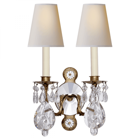 Visual Comfort Signature Yves Crystal Single Arm Wall Sconce Gilded Iron and Crystal