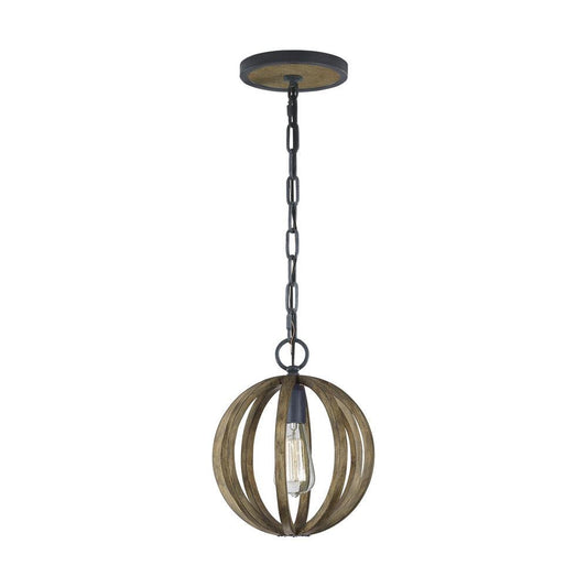 Visual Comfort Studio Allier Mini Pendant Weathered Oak Wood / Antique Forged Iron
