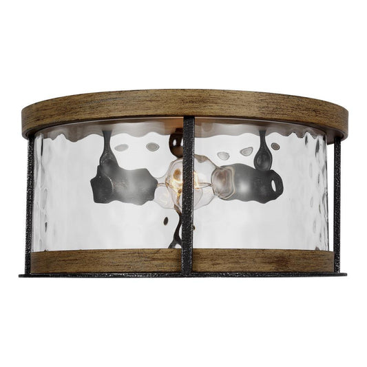 Visual Comfort Studio Angelo 2 Light Flush Mount Distressed Weathered Oak / Slate Grey Metal