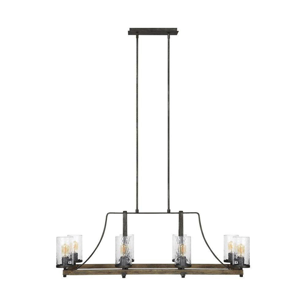 Visual Comfort Studio Angelo 8 Light Linear Chandelier Distressed Weathered Oak / Slate Grey Metal