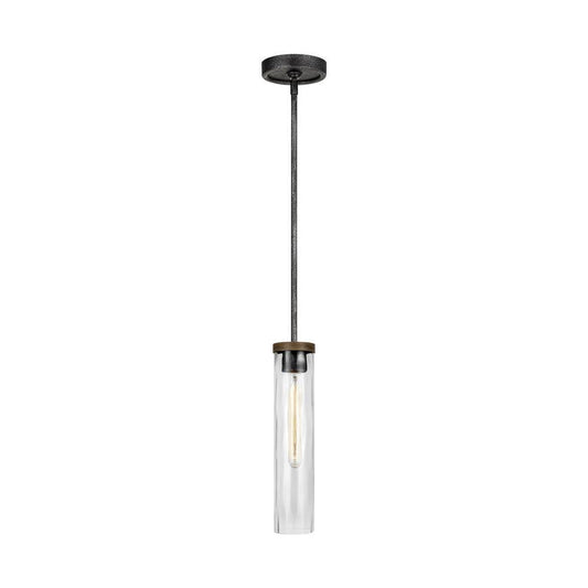 Visual Comfort Studio Angelo Slim Pendant Distressed Weathered Oak / Slate Grey Metal
