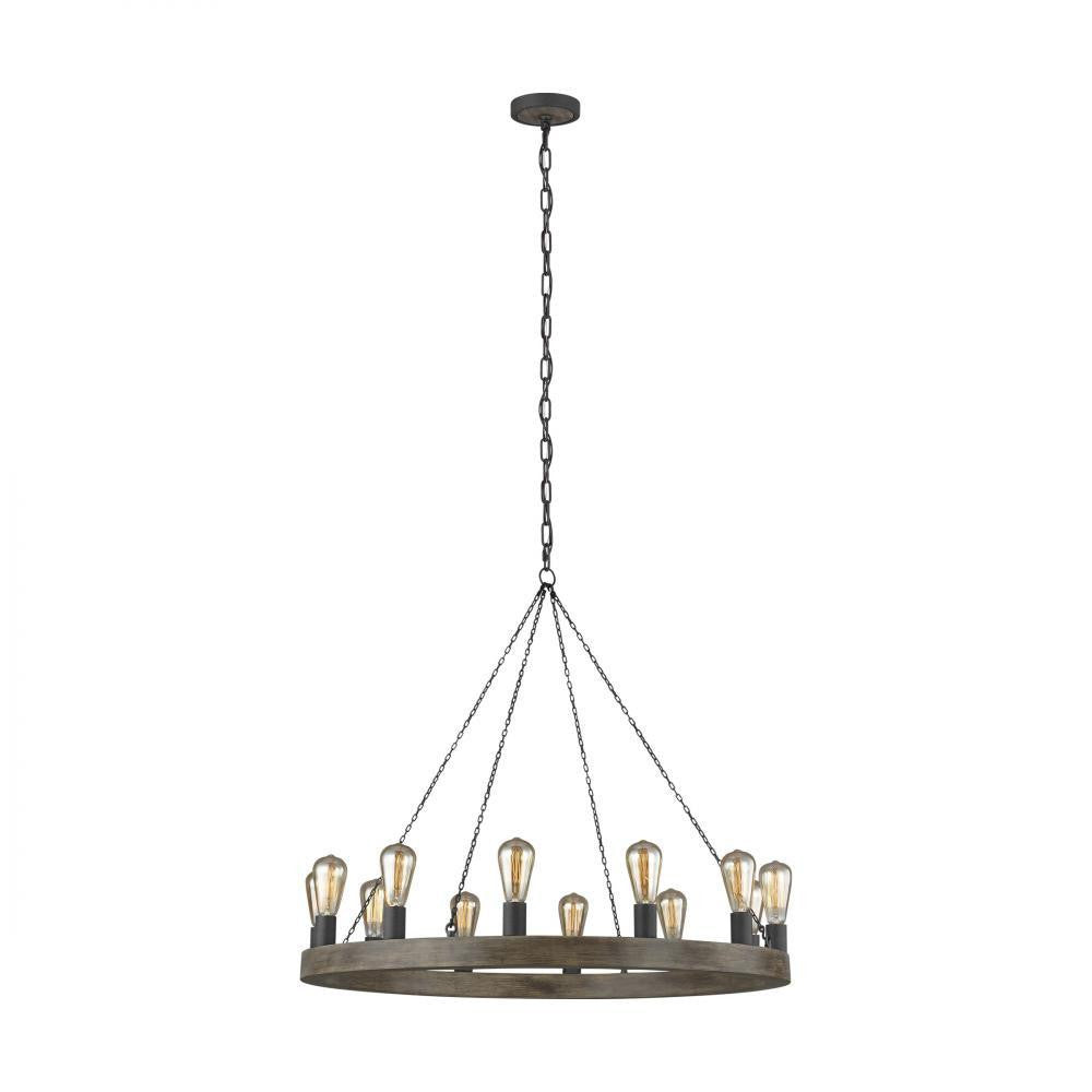 Visual Comfort Studio Avenir 12 Light Medium Chandelier Weathered Oak Wood / Antique Forged Iron
