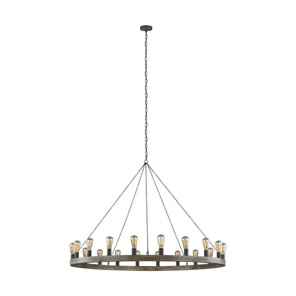 Visual Comfort Studio Avenir 20 Light Large Chandelier Weathered Oak Wood / Antique Forged Iron