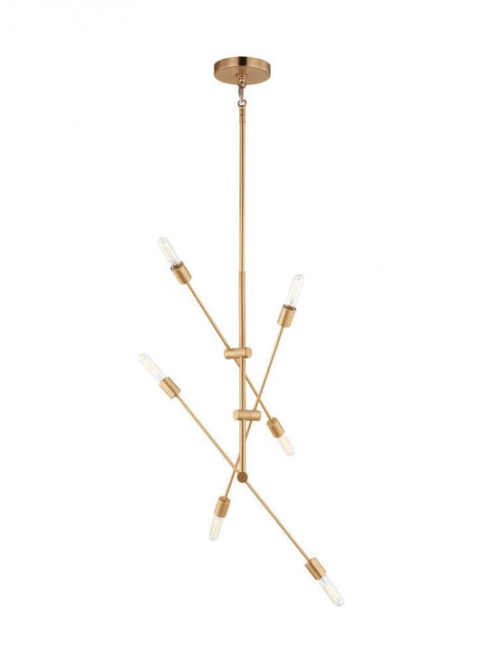 Visual Comfort Studio Axis 6 Light Large LED Chandelier Satin Brass