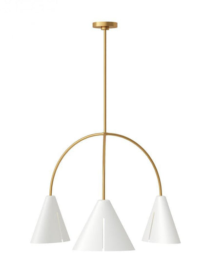 Visual Comfort Studio Cambre 3 Light Large LED Chandelier Matte White and Burnished Brass