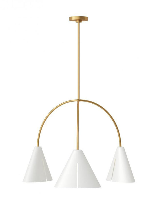Visual Comfort Studio Cambre 3 Light Large LED Chandelier Matte White and Burnished Brass