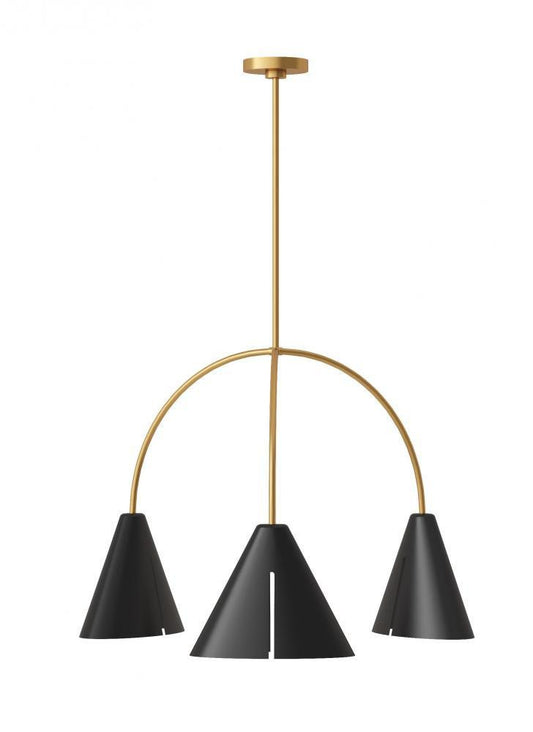 Visual Comfort Studio Cambre 3 Light Large LED Chandelier Midnight Black and Burnished Brass