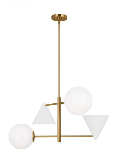 Visual Comfort & Co. Studio Collection Cosmo Chandelier, 4-Light, Matte White And Burnished Brass, Milk White Shade, 28"W (AEC1114MWTBBS 706X46G)