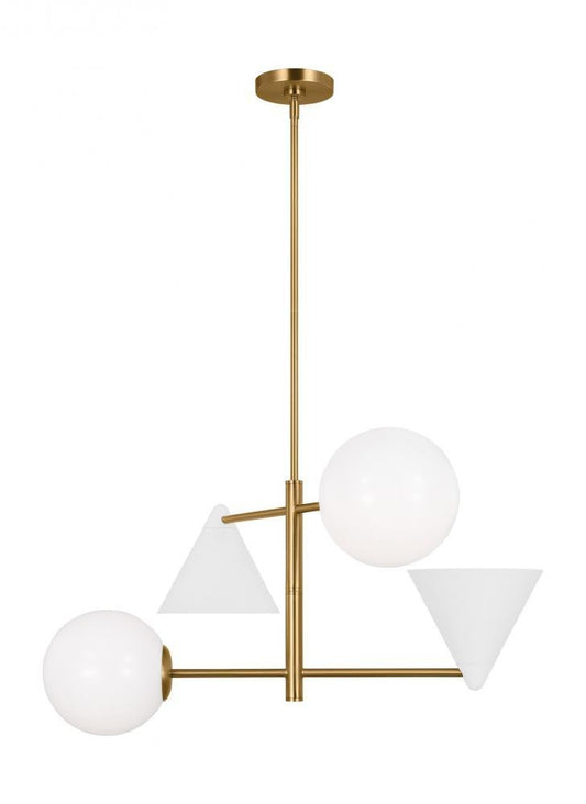 Visual Comfort & Co. Studio Collection Cosmo Chandelier, 4-Light, Matte White And Burnished Brass, Milk White Shade, 28"W (AEC1114MWTBBS 706X46G)