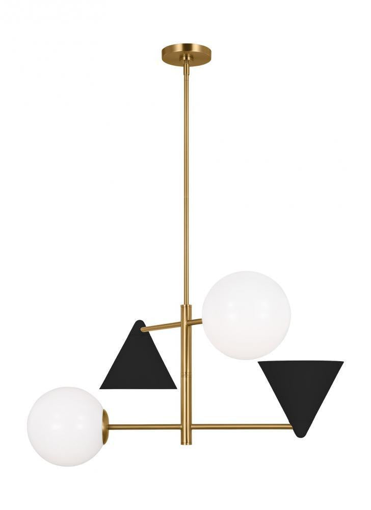 Visual Comfort & Co. Studio Collection Cosmo Chandelier, 4-Light, Midnight Black And Burnished Brass, Milk White Shade, 28"W (AEC1114MBKBBS 706X46F)