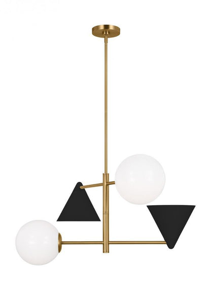 Visual Comfort & Co. Studio Collection Cosmo Chandelier, 4-Light, Midnight Black And Burnished Brass, Milk White Shade, 28"W (AEC1114MBKBBS 706X46F)