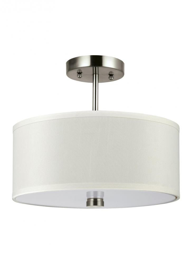 Visual Comfort & Co. Studio Collection Dayna Flush / Semi Flush Convertible Pendant, 2-Light, Brushed Nickel, White Shade, 14"Dia (77262-962 70708UW)