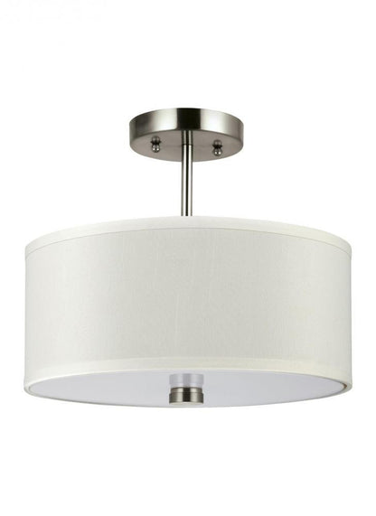 Visual Comfort & Co. Studio Collection Dayna Flush / Semi Flush Convertible Pendant, 2-Light, Brushed Nickel, White Shade, 14"Dia (77262-962 70708UW)