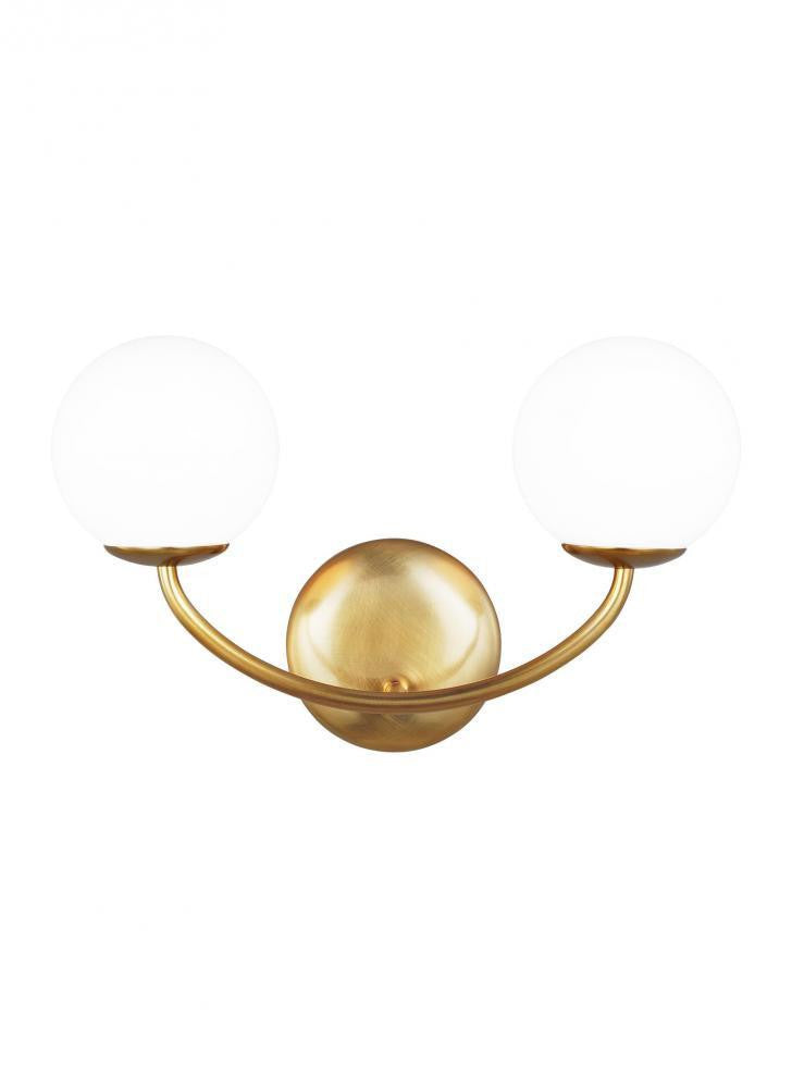 Visual Comfort & Co. Studio Collection Galassia Bathroom Vanity Light, 2-Light, Burnished Brass, Milk White Shade, 15"W (AEV1012BBS 706WZD6)
