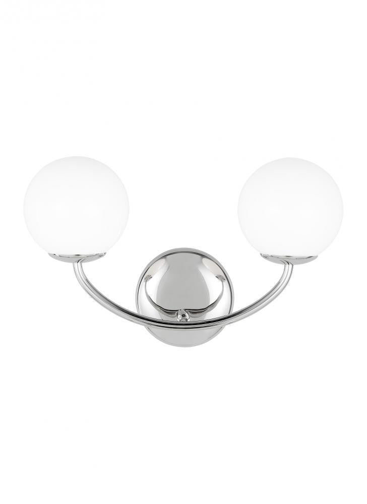 Visual Comfort & Co. Studio Collection Galassia Bathroom Vanity Light, 2-Light, Polished Nickel, Milk White Shade, 15"W (AEV1012PN 706WZD7)
