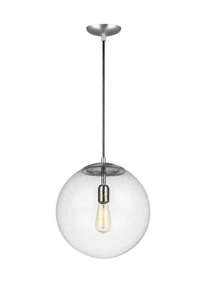 Leo Extra Large Globe Pendant - Satin Aluminum, LED Module, Clear Seeded