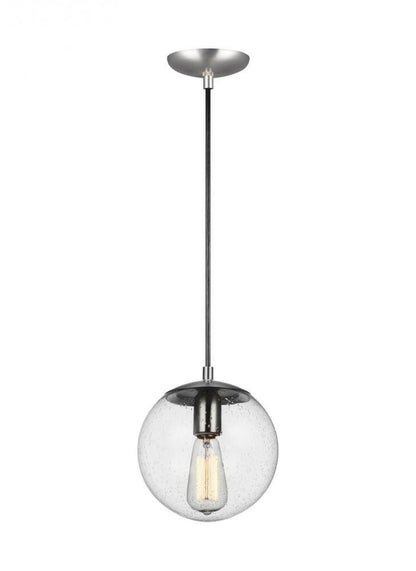 Leo Small Globe Pendant - Satin Aluminum, LED Module, Clear Seeded