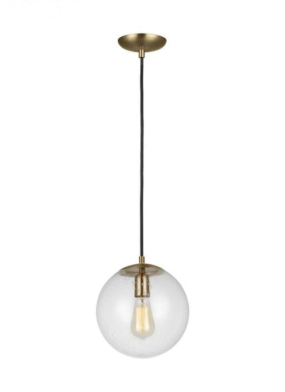 Leo Medium Globe Pendant - Satin Brass, LED Module, Clear Seeded