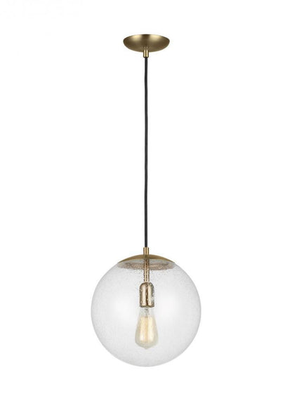 Leo Large Globe Pendant - Satin Brass, LED Module, Clear Seeded