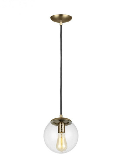 Leo Small Globe Pendant - Satin Brass, A19, Clear Seeded