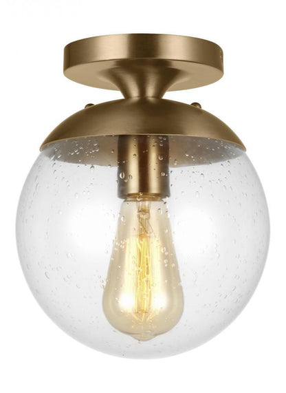 Leo Globe Semi-Flush Mount - Satin Brass, A19, Clear Seeded