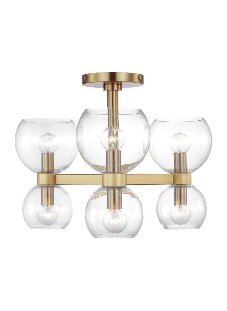 Visual Comfort Studio Londyn 6 Light Semi Flush Mount Burnished Brass with Clear Glass