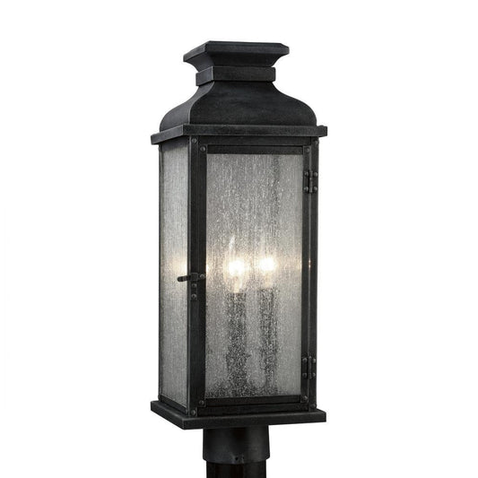 Visual Comfort Studio Pediment 3 Light Post Lantern Dark Weathered Zinc