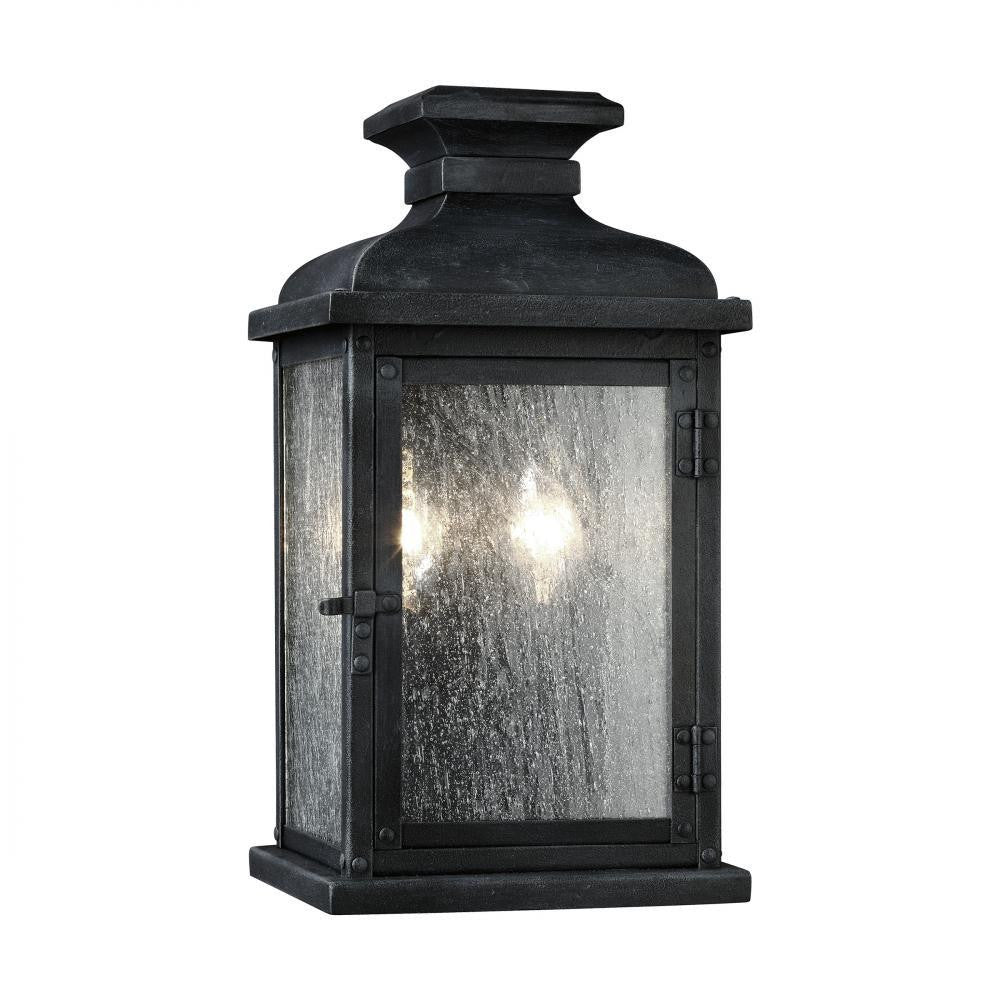 Visual Comfort Studio Pediment 2 Light Small Lantern Dark Weathered Zinc