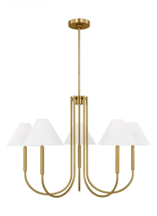Visual Comfort Studio Porteau 5 Light Large Chandelier Satin Brass