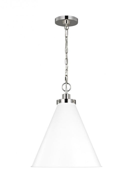 Visual Comfort Studio Wellfleet Medium Cone Pendant Matte White and Polished Nickel