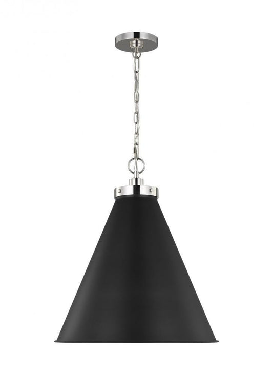Visual Comfort Studio Wellfleet Large Cone Pendant Midnight Black and Polished Nickel