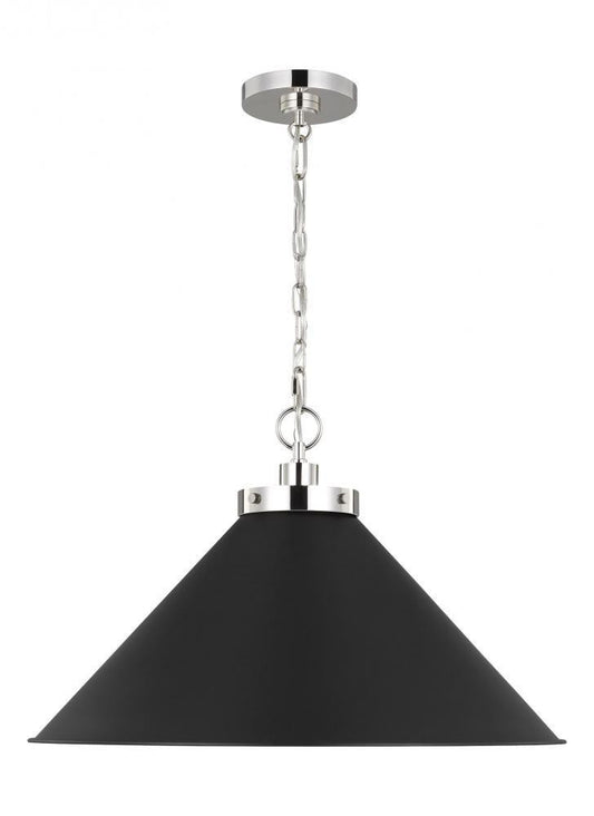 Visual Comfort Studio Wellfleet Wide Cone Pendant Midnight Black and Polished Nickel