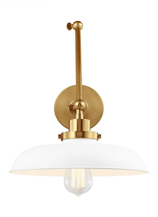 Visual Comfort Studio Wellfleet Double Arm Wide Task Wall Sconce Matte White and Burnished Brass