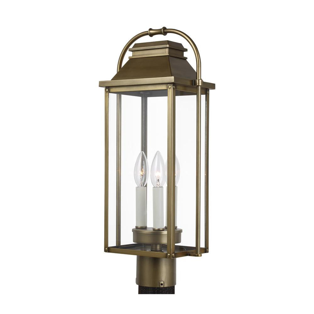 Visual Comfort Studio Wellsworth 3 Light Post Lantern Painted Distressed Brass