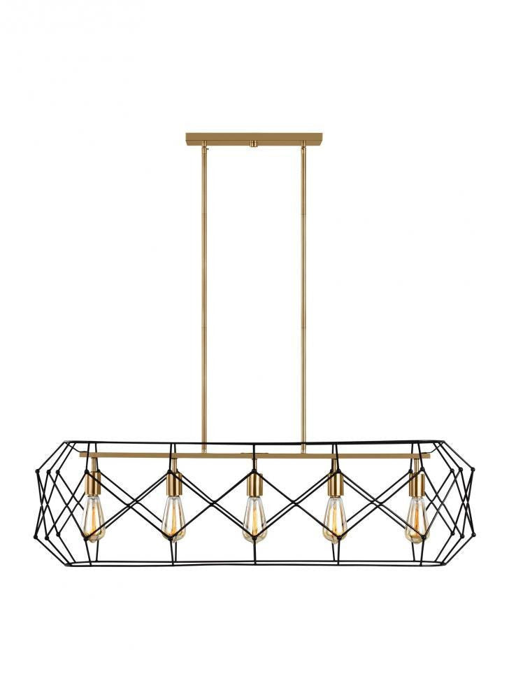 Visual Comfort Studio Zarra 5 Light Linear Lantern Satin Brass
