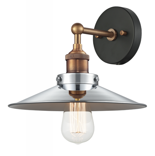 Matteo Lighting Bulstrode's Workshop Wall Sconce in Aged Gold Brass / Chrome with White Interior, 8.5" Dia. (W46111AGCH)