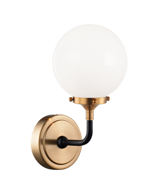 Matteo Lighting Particles Wall Sconce in Aged Gold Brass with Opal Glass, 6"W (W58201AGOP)