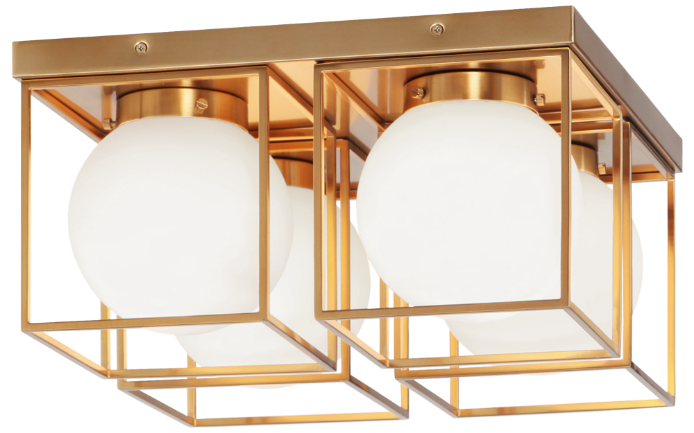 Matteo Lighting Squircle 4-Light Flush Mount Brass, Aged Brass
